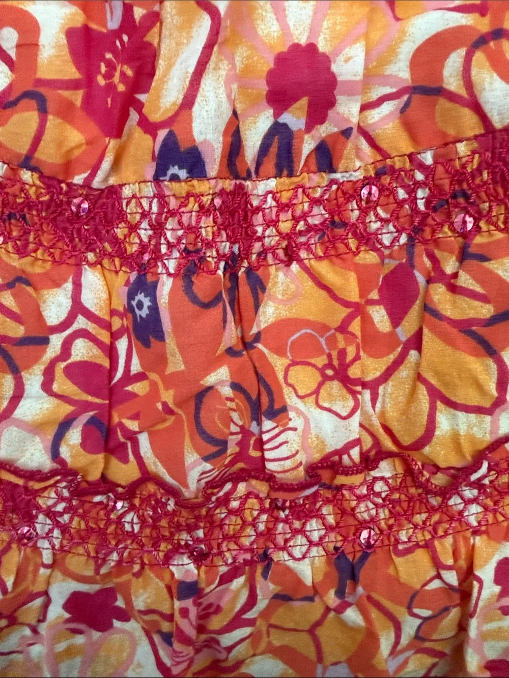 Justice Girls Floral Ruffle Tank Top - Pink & Orange